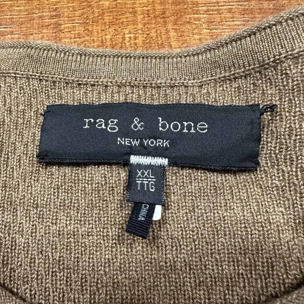 Rag & Bone Sweatshirt Mens 2XL Brown Extra Fine Merino Wool Crew Neck Sweater